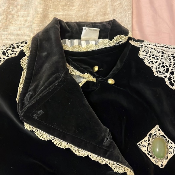 Custom Vintage Antique Lace Black Velvet Jacket - Picture 10 of 15